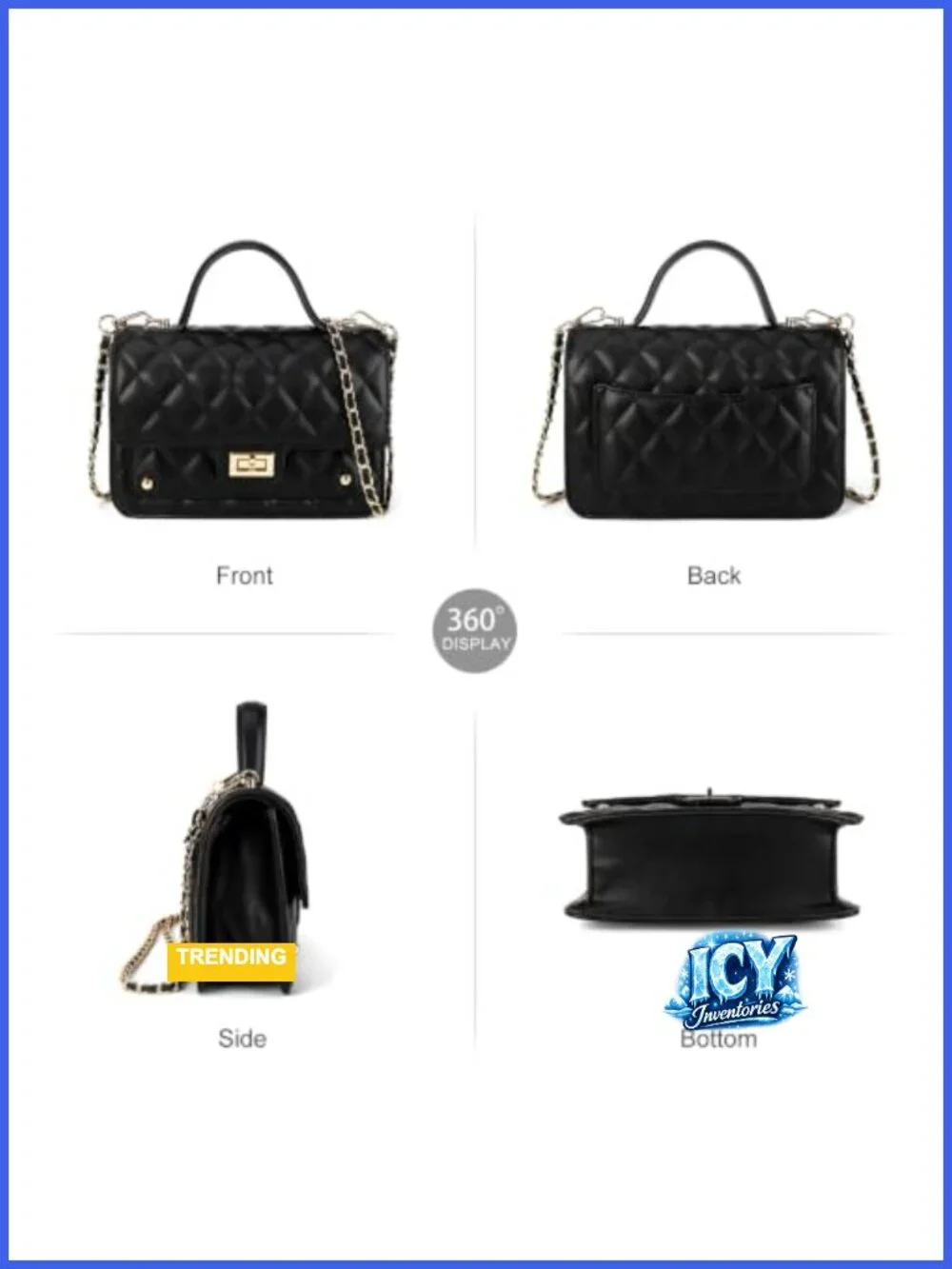 Quilted Vegan Leather Mini Crossbody Bag with Chain Strap, Twist Lock Purse